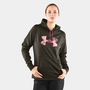 Under Armour Semi Fitted Cold Gear Green Pink Camo Hooded Sweater Size L…